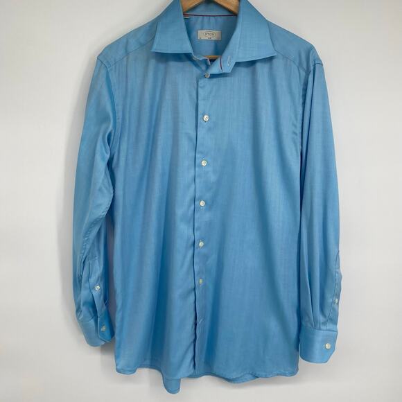 Eton Shirt Men’s 43 17 Dress Button Up Blue Quiet Luxury Old Money Professional - Picture 1 of 11